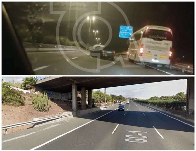 Imagen de los vehículos tras colisionar y punto donde fue visto el coche de la joven aparcado a la derecha/TA.